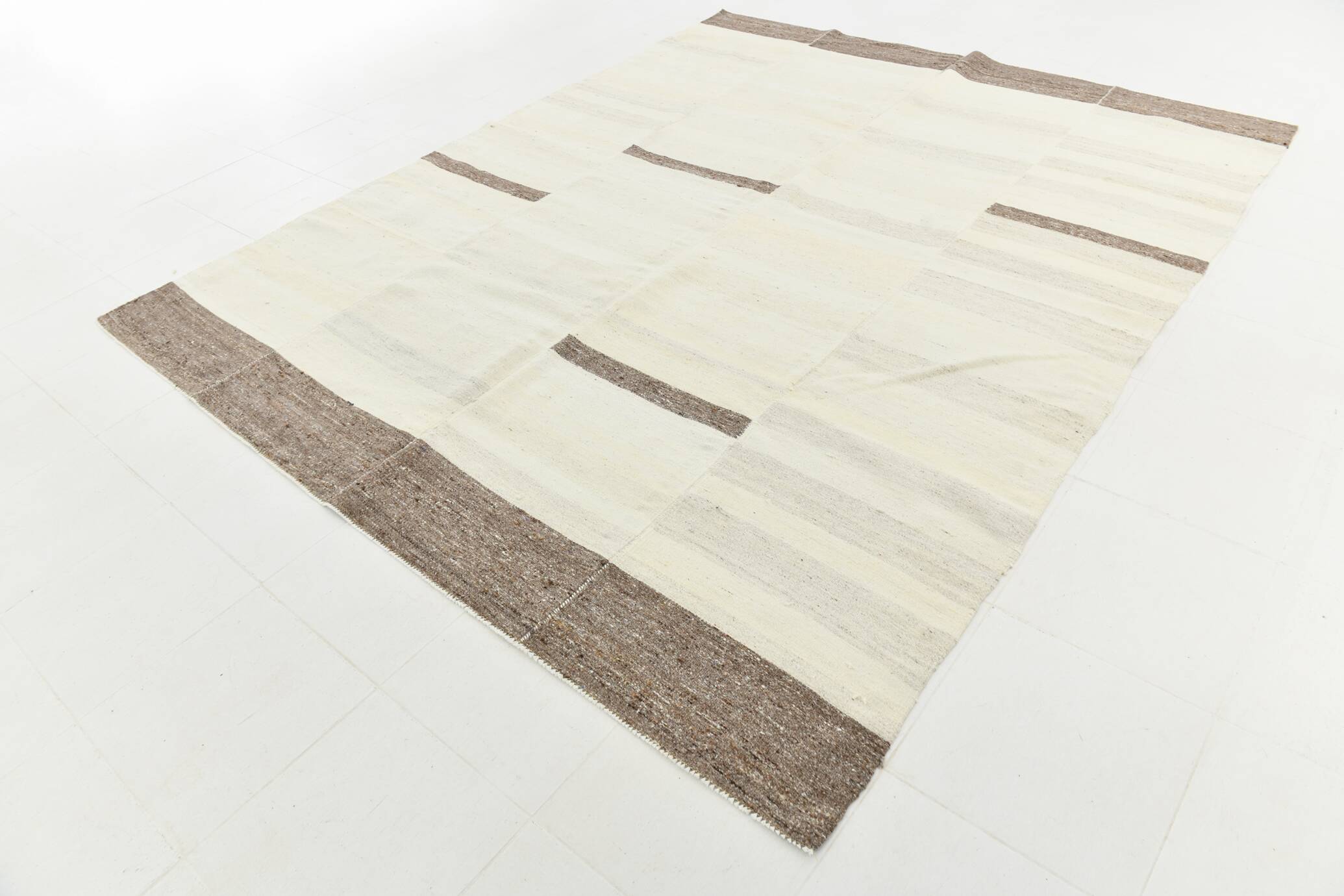 Cream & Brown Large Kilim Rug, 255x313Cm