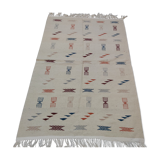 Tapis blanc à motifs berbères multicolores fait main