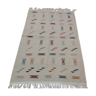 Tapis blanc à motifs berbères multicolores fait main