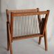 Magazine rack with compass legs in oak and rope, 1950s.