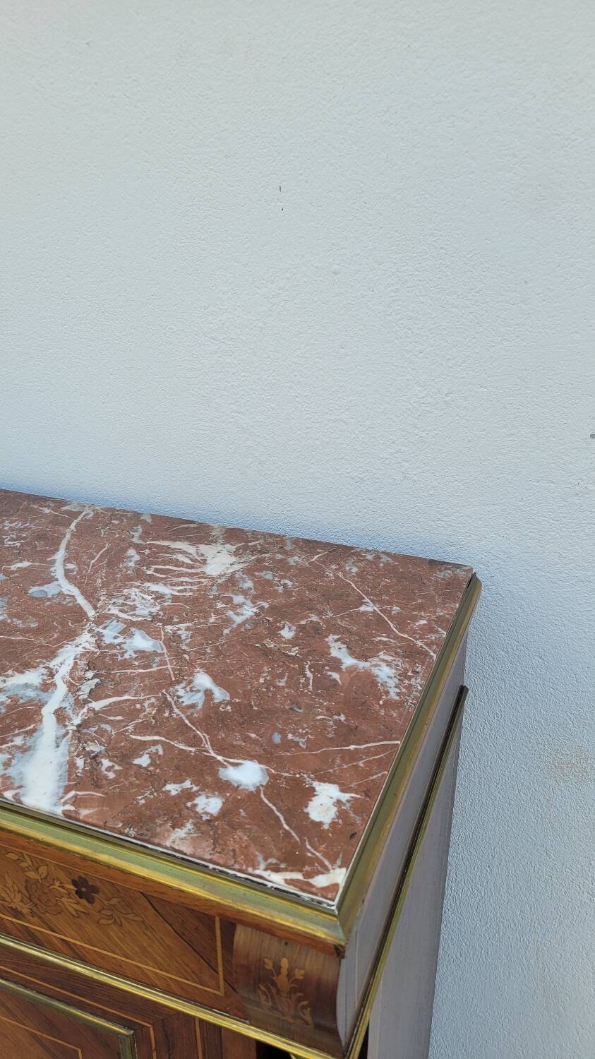 Napoleon III sideboard in floral marquetry and marble 19th century