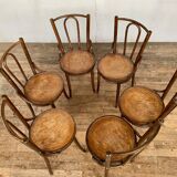Series of 6 chairs bistrot wood curve art nouveau decor nenuphar dlg tuna and fischel kohn