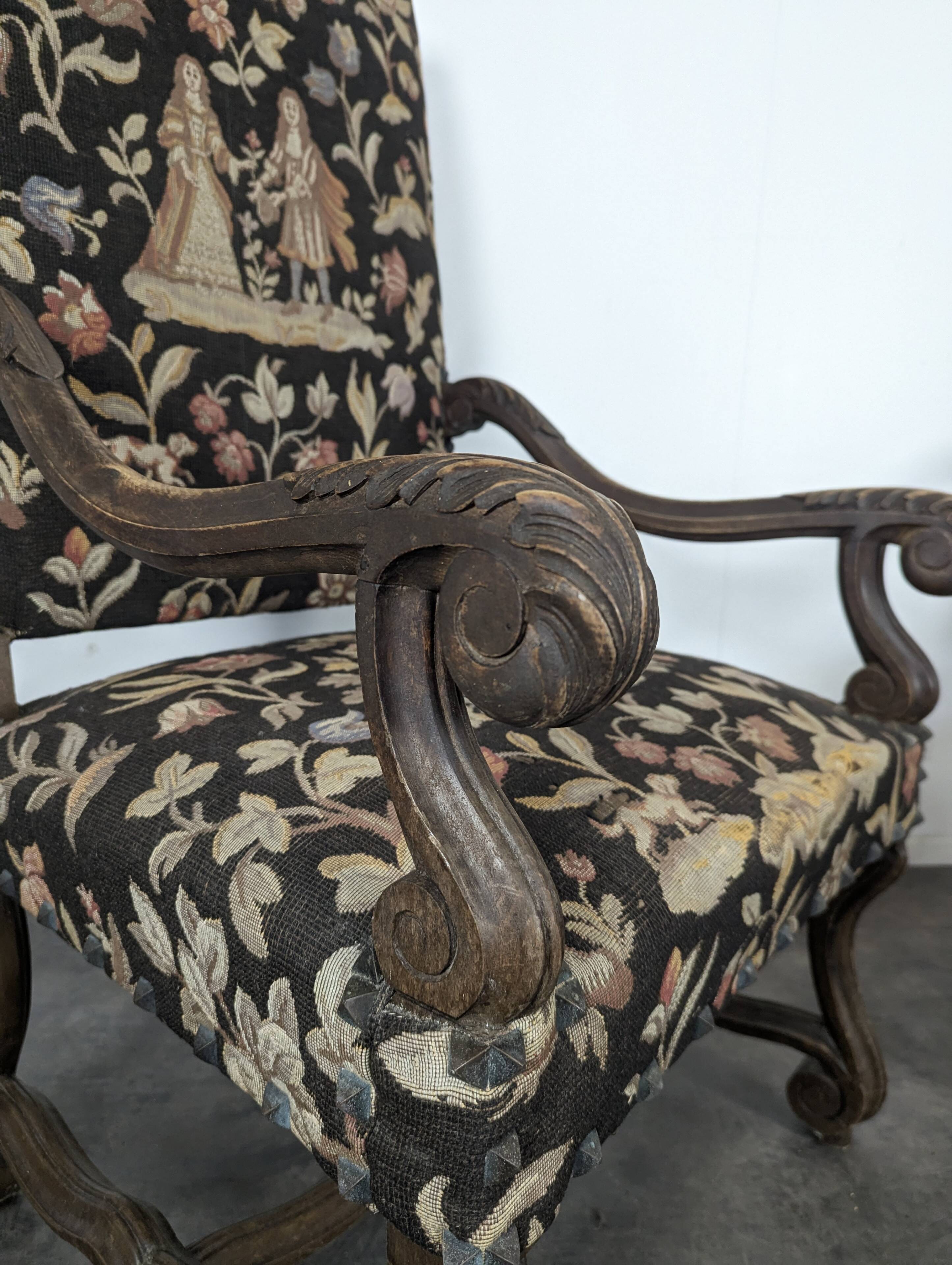 Pair of Louis XIV style armchairs in walnut.