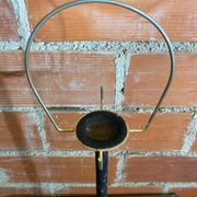 Vintage French Cast Iron Stand Ashtray + Gold Metal Ashtray #D