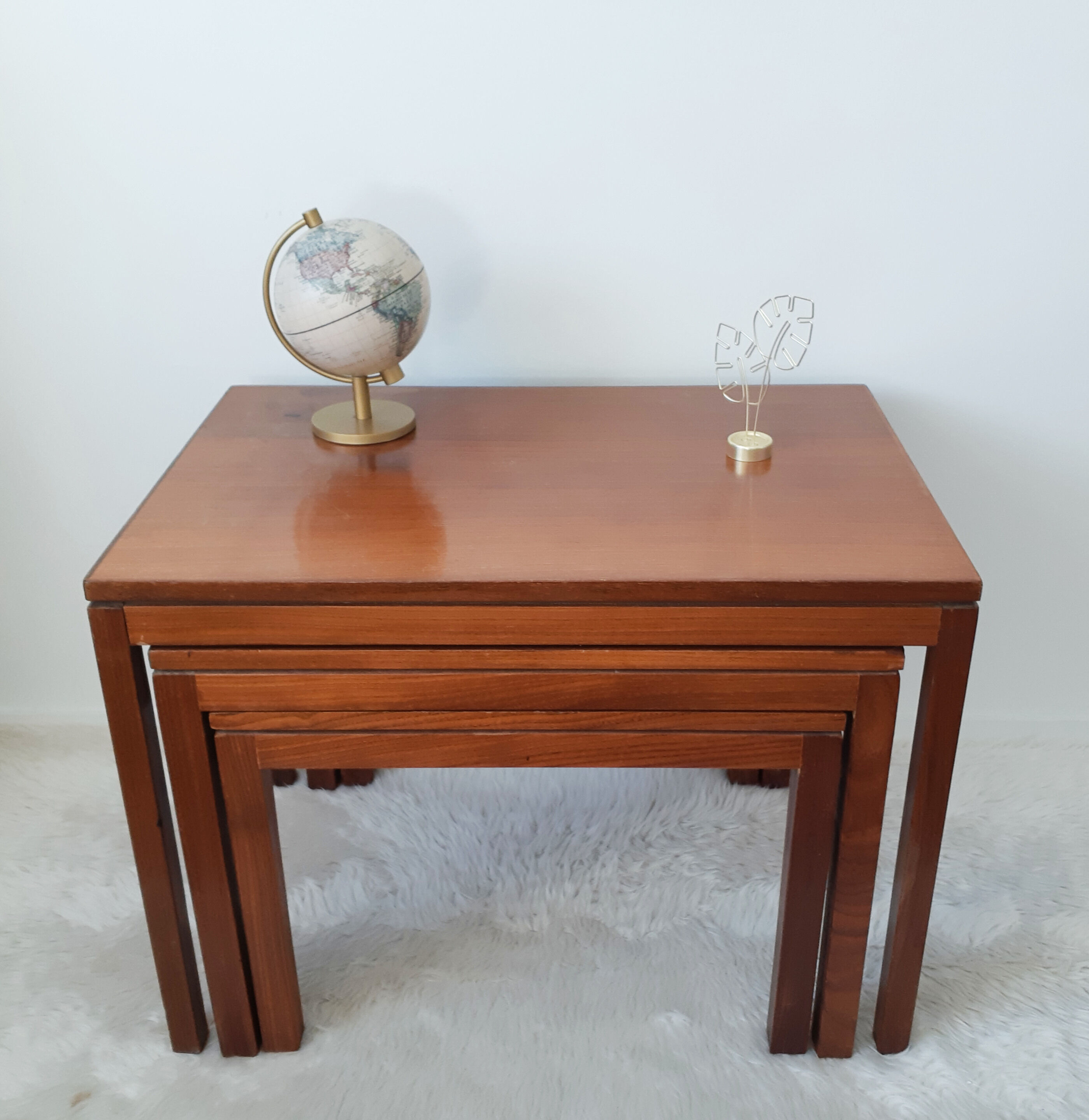 3 teak pull-out tables, signed Barrett, vintage, 1964