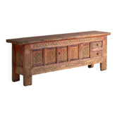 Antique carved polychrome low cabinet in fir – Xinjiang, around 1900