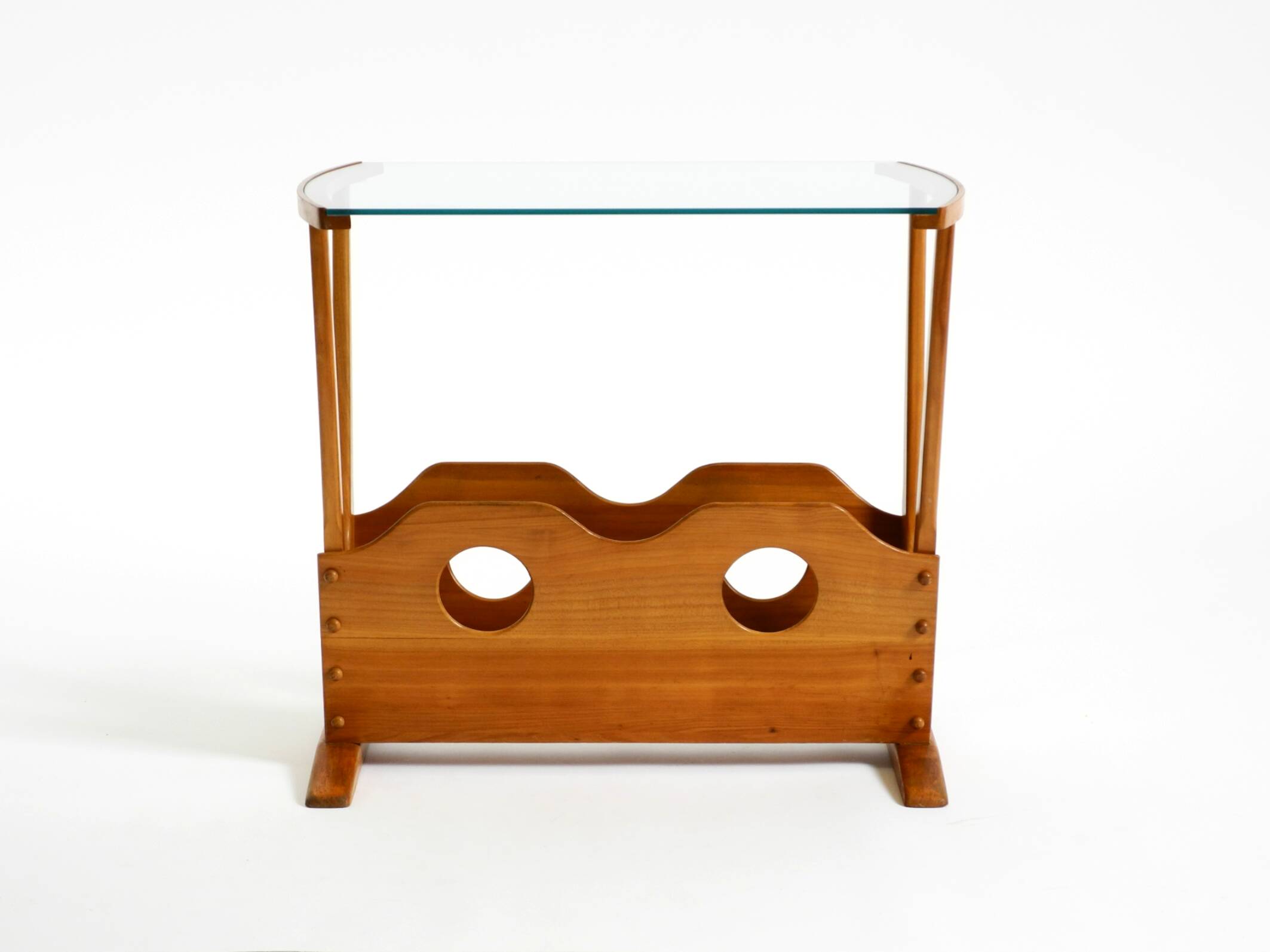 Beautiful mid-century modern side table with magazine rack, made of ash woo