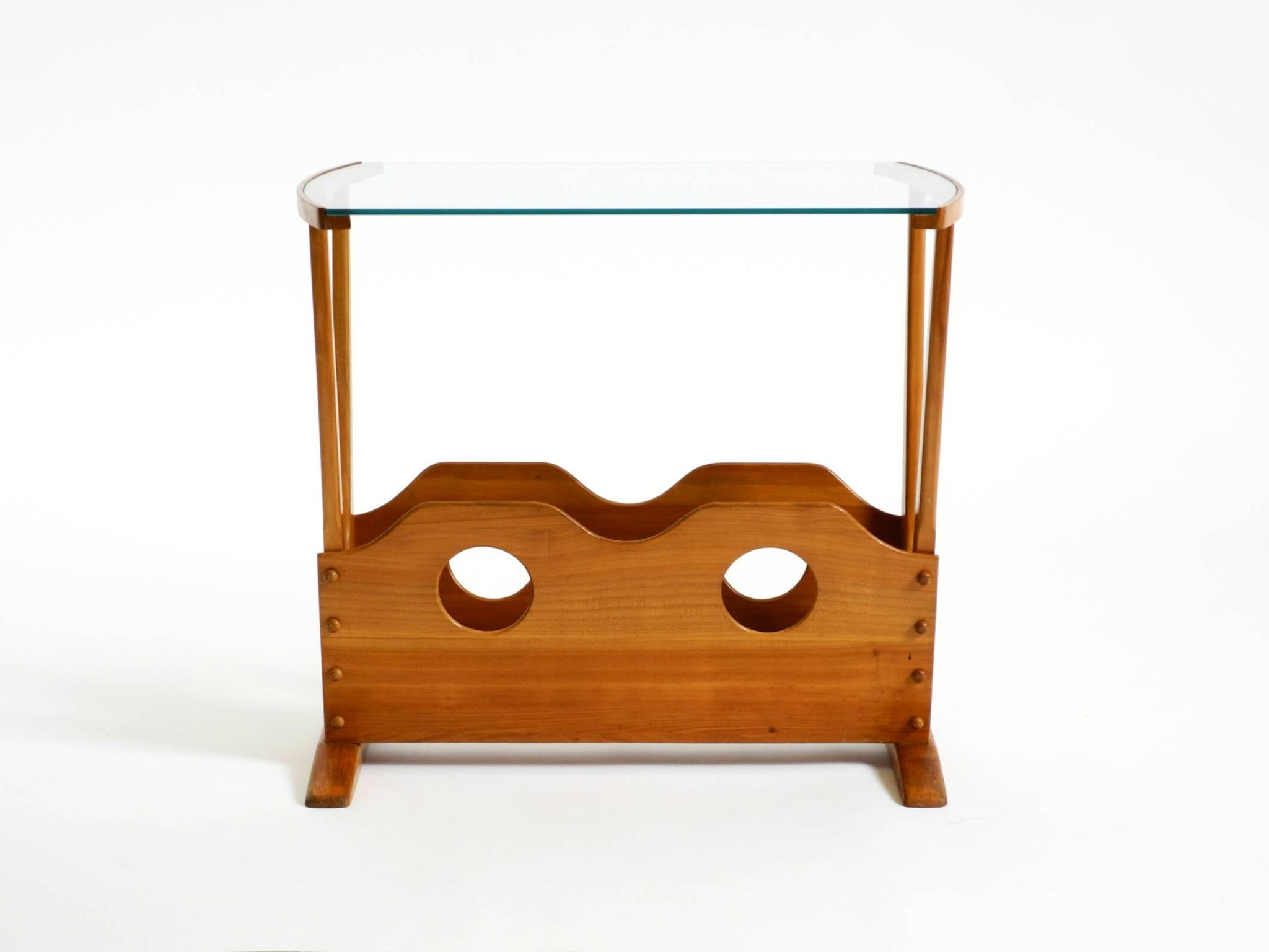 Beautiful mid-century modern side table with magazine rack, made of ash woo