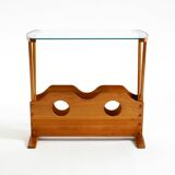 Beautiful mid-century modern side table with magazine rack, made of ash woo