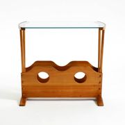 Beautiful mid-century modern side table with magazine rack, made of ash woo