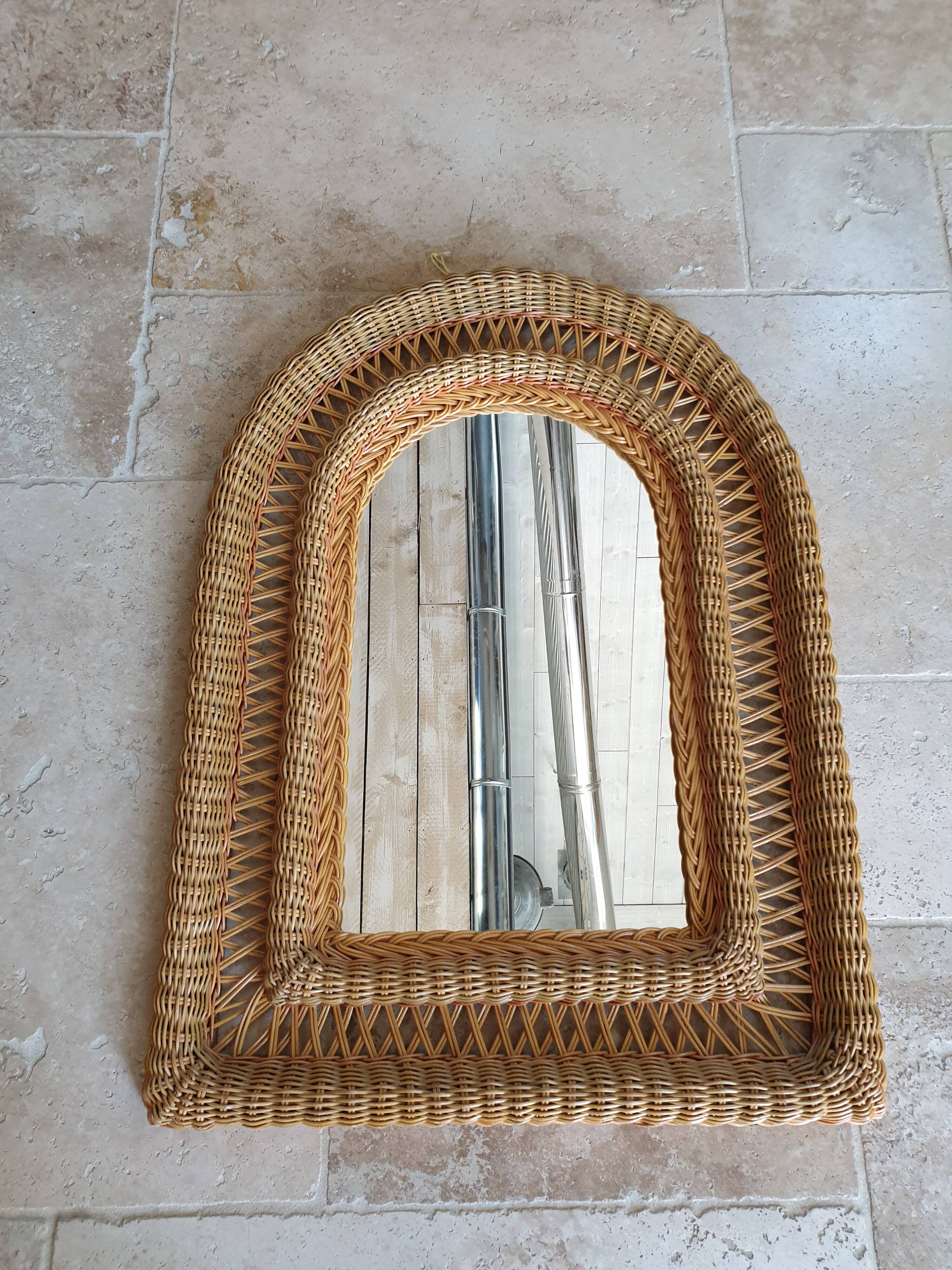 Old vintage rattan mirror