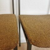 Set of 4 Vintage Industrial School Chairs: Brown Fabric, Black Metal Base