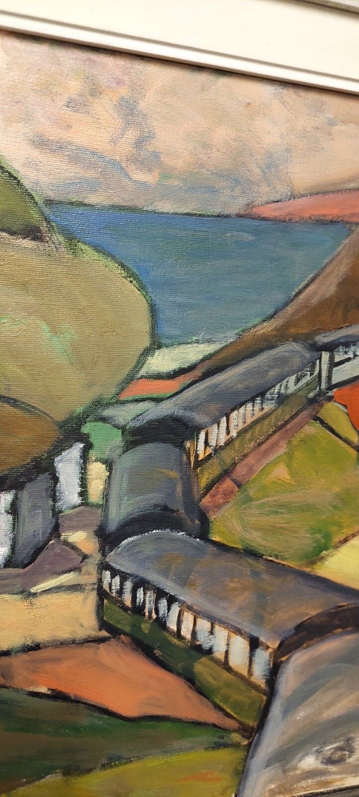 Oil painting on canvas "The Train" Franco Prayer (1924) 80 x 60 cm