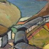 Oil painting on canvas "The Train" Franco Prayer (1924) 80 x 60 cm