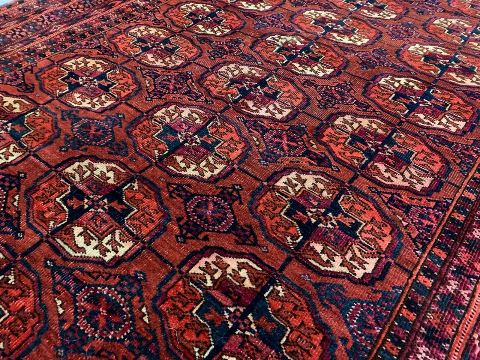 Antique Turkmen Tekke Rug, 190x113 cm Turkoman Bokhara Red Black Beige