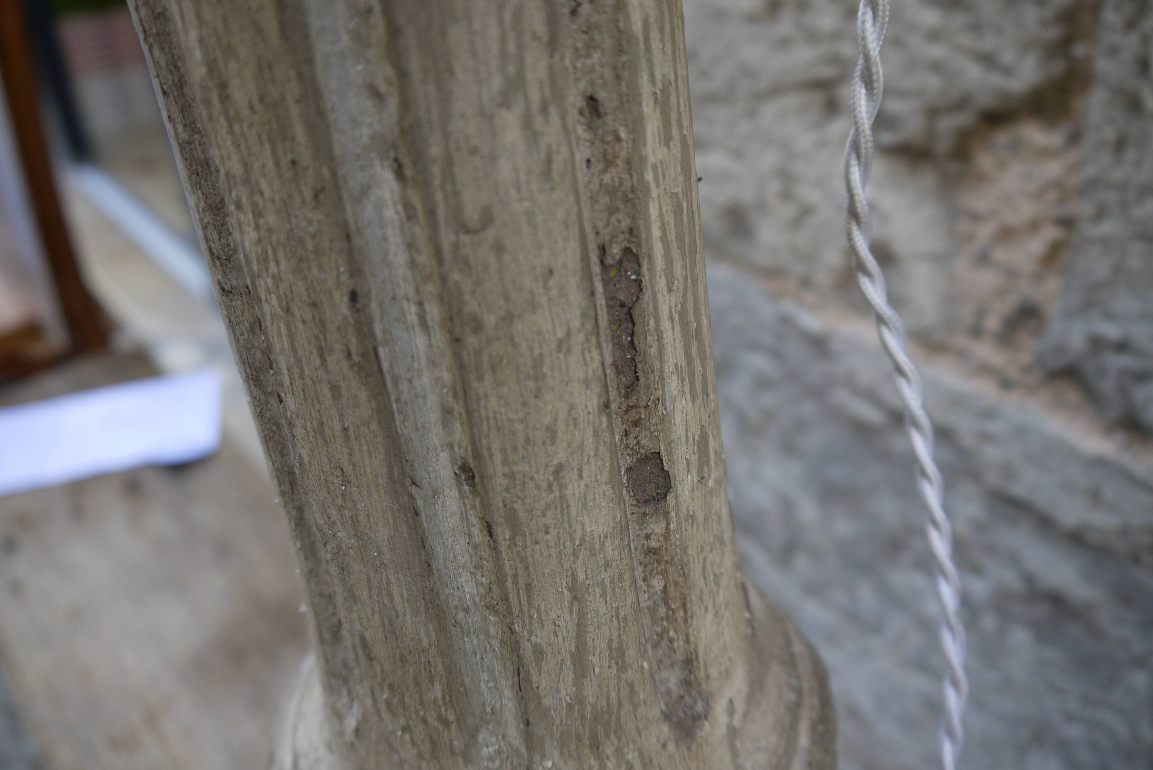Baluster lamp foot in patinated wood