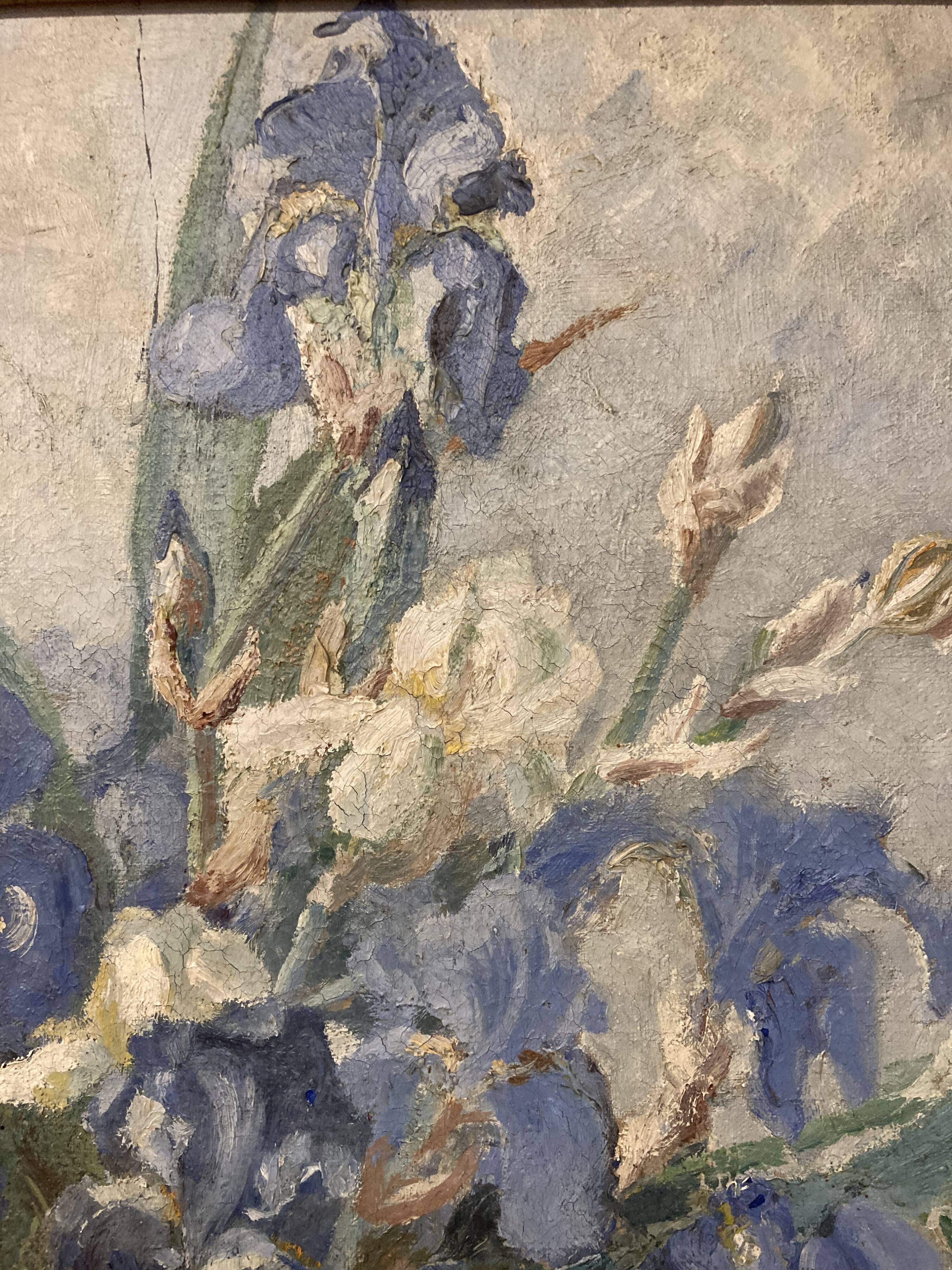 Georges prestat (1911-1994), bouquet of irises, oil on canvas from 1946