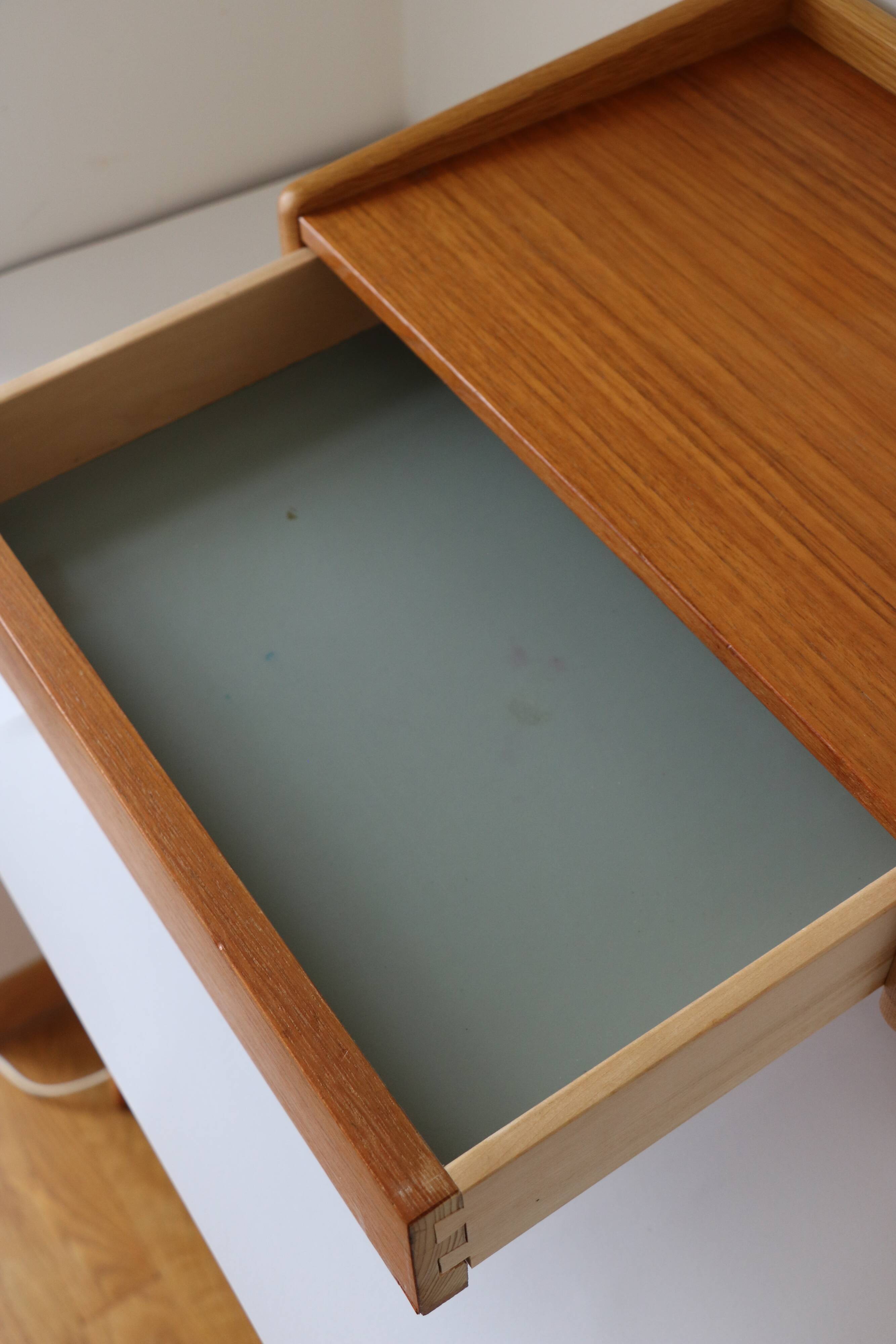 Scandinavian bedside table or wall console, oak and teak 1960