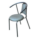Vintage bistro chair in steel and grey leather from the 1980s.