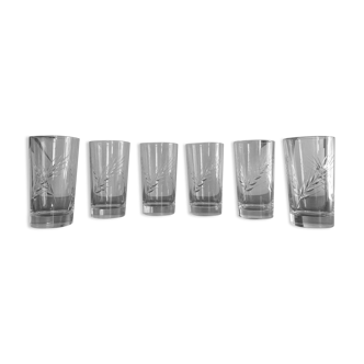 6 verres orangeade cristal d'Arques, modèle fleury épi signés, 13,5 cm