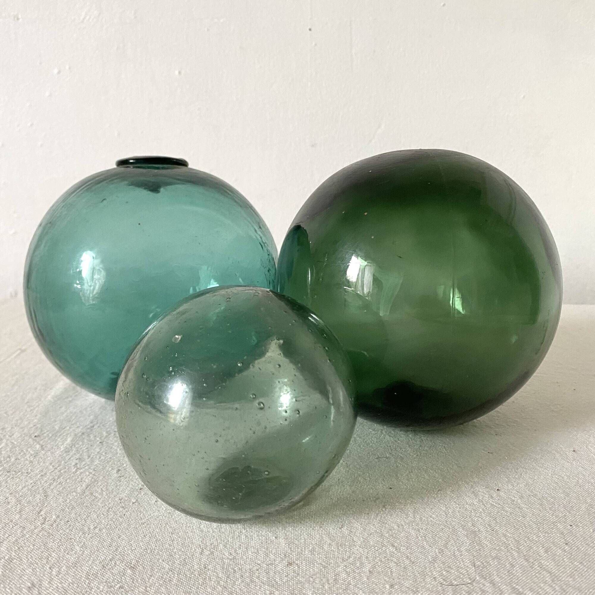 Boules en verre anciennes, flotteurs de filet de pêche