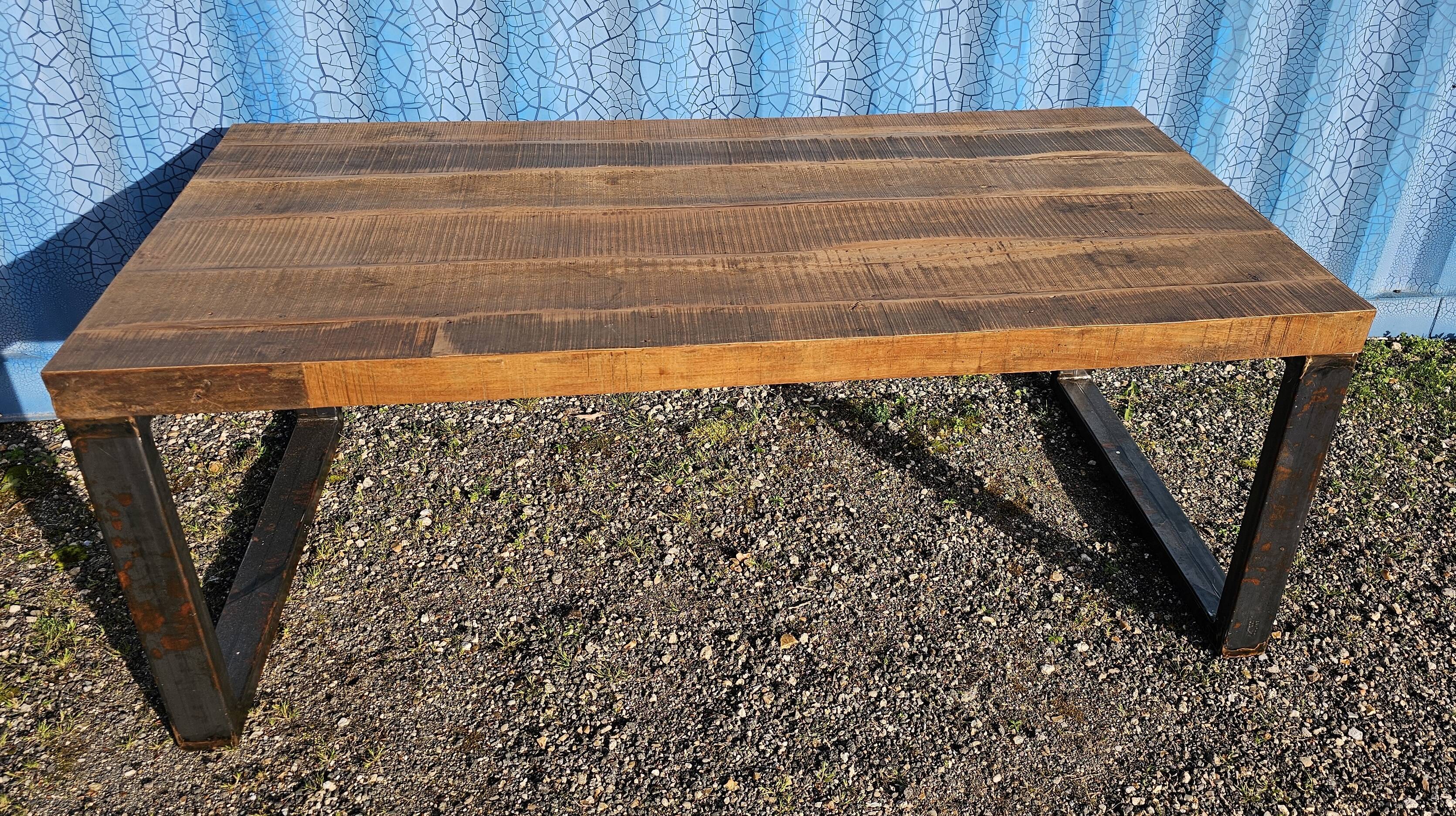 Industrial table 200 x 100 cm with wooden top + metal base