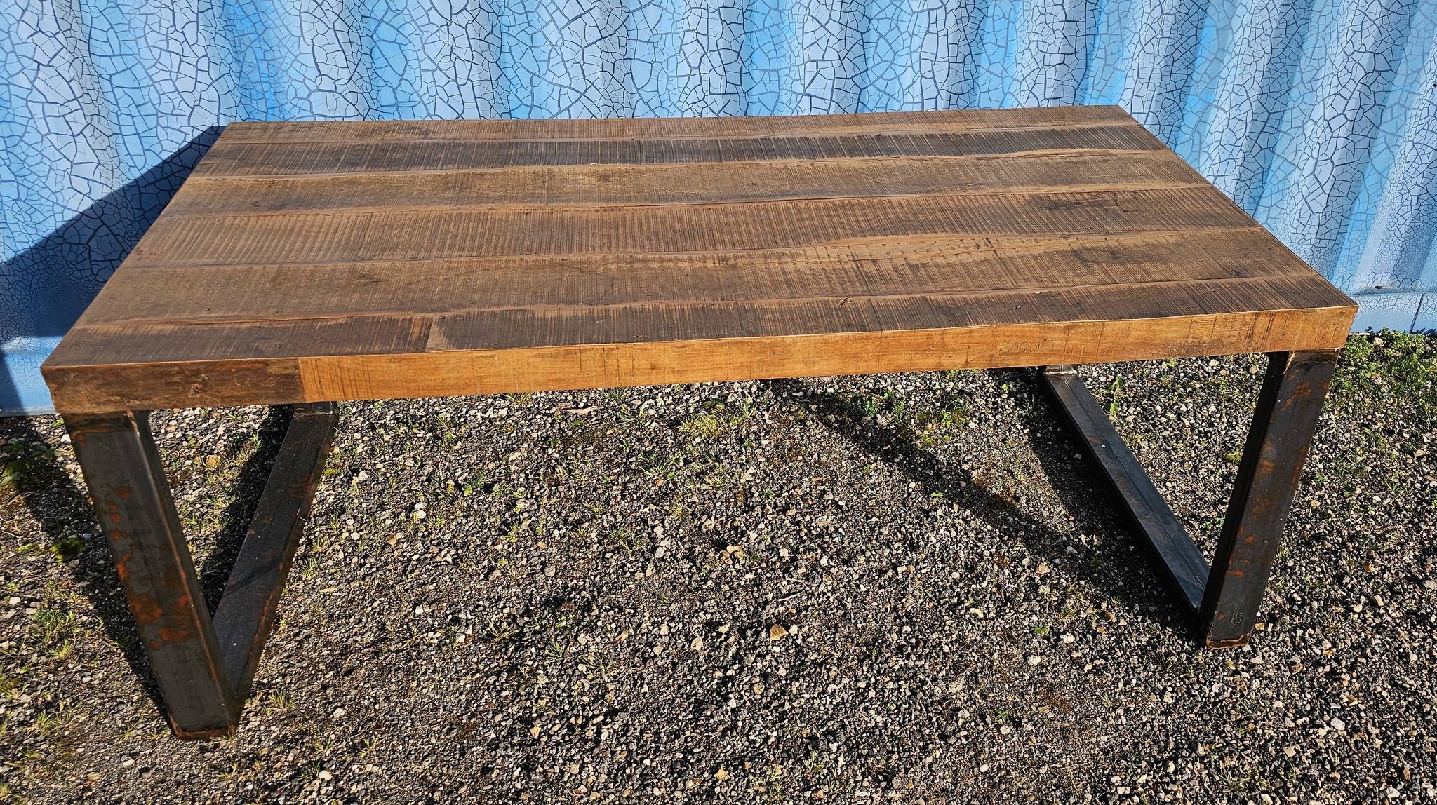 Industrial table 200 x 100 cm with wooden top + metal base