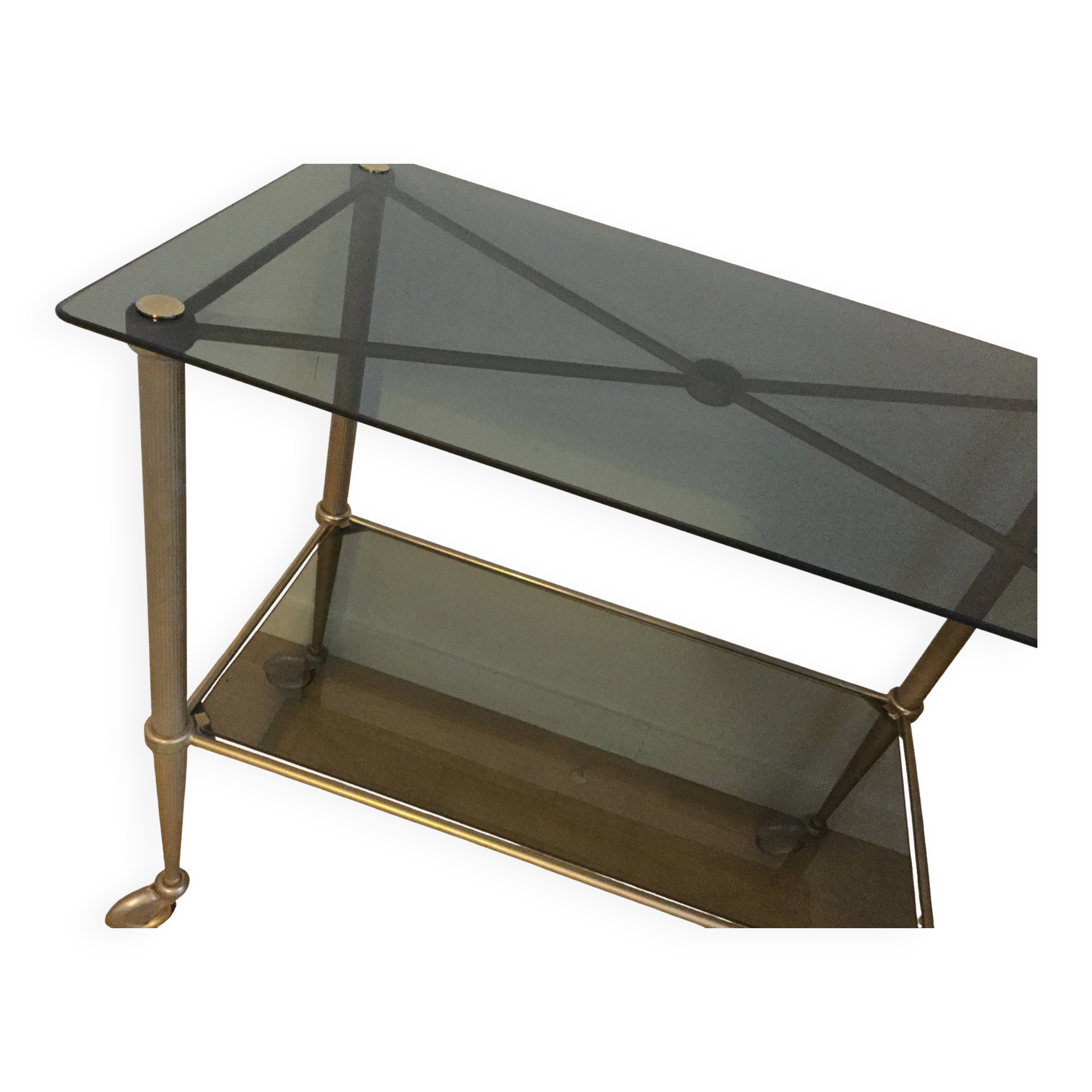 70s Furniture Glass and Brass Trolley on Wheels