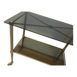 70s Furniture Glass and Brass Trolley on Wheels