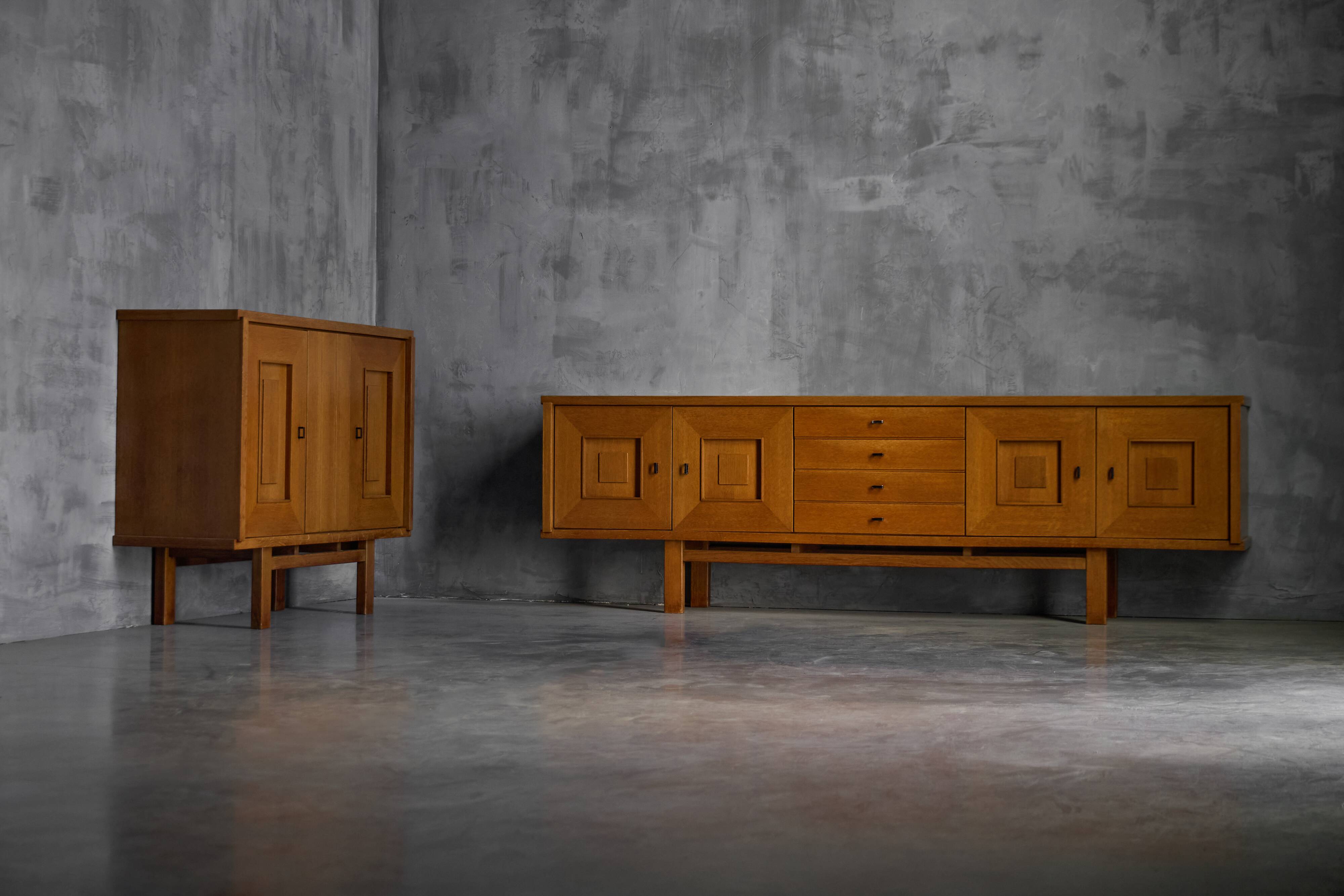 Brutalist Oak Buffet, Belgium, 1960s