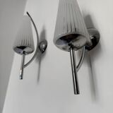 Chrome and ribbed glass wall lights from the 60s (X2)