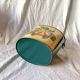 Vintage enamelled sheet metal waste paper basket - peach decor