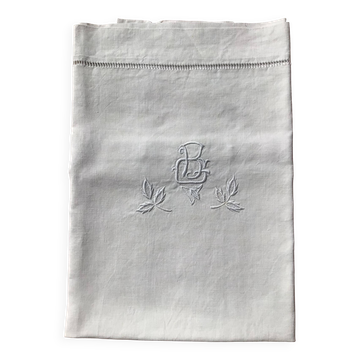 Taie d’oreiller lin brodé BG feuilles