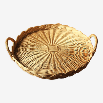 Round wicker top two handles vintage basketry