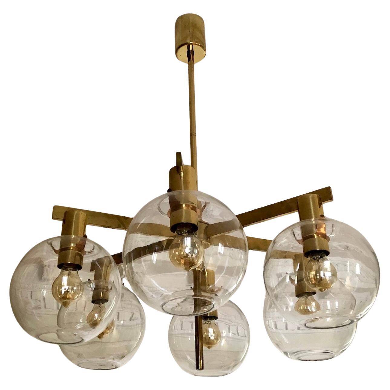 Lustre "Pastoral" en laiton avec six globes Hans-Agne Jakobsson