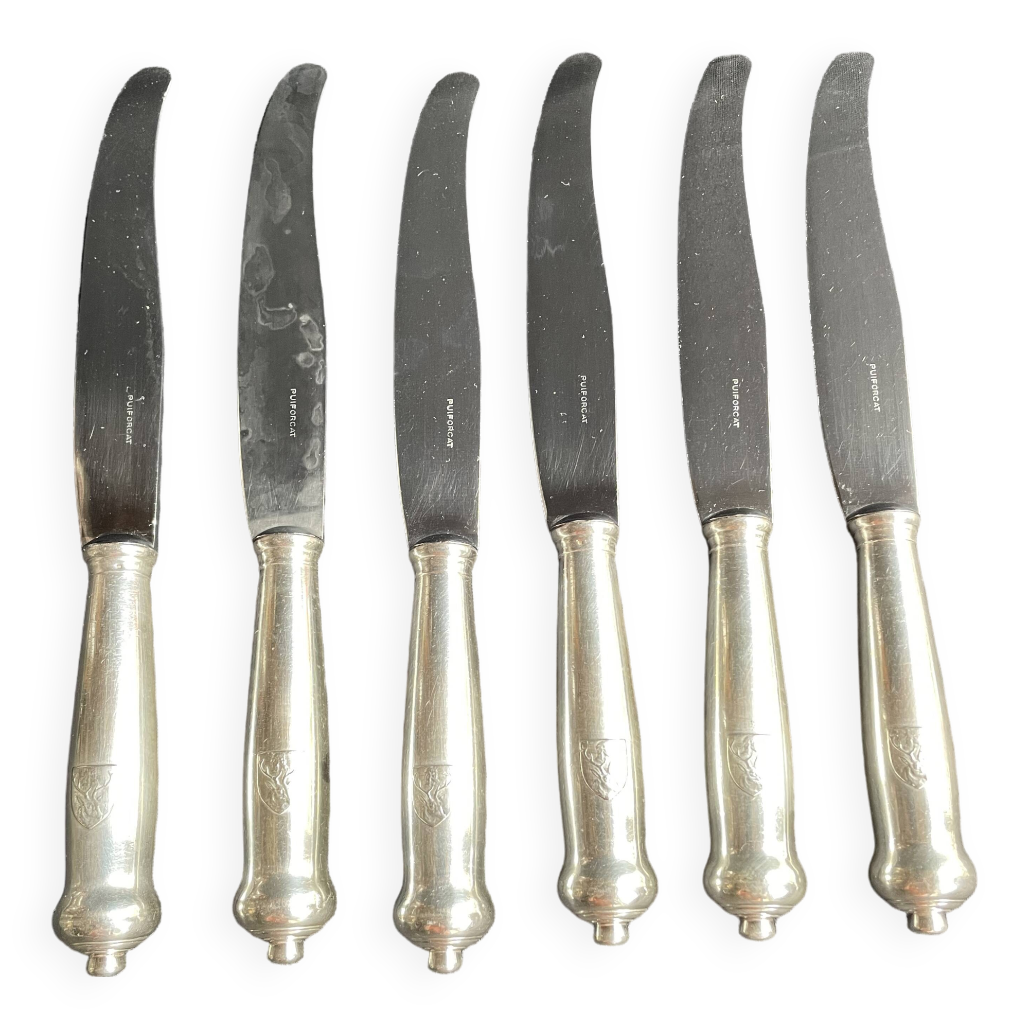 6 puiforcat richelieu silver table knives