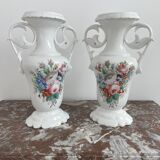 Pair of large 19th century church vases in painted white Paris porcelain