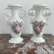 Pair of large 19th century church vases in painted white Paris porcelain
