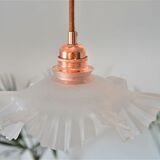 White pleated glass pendant lamp – electric mounting copper color