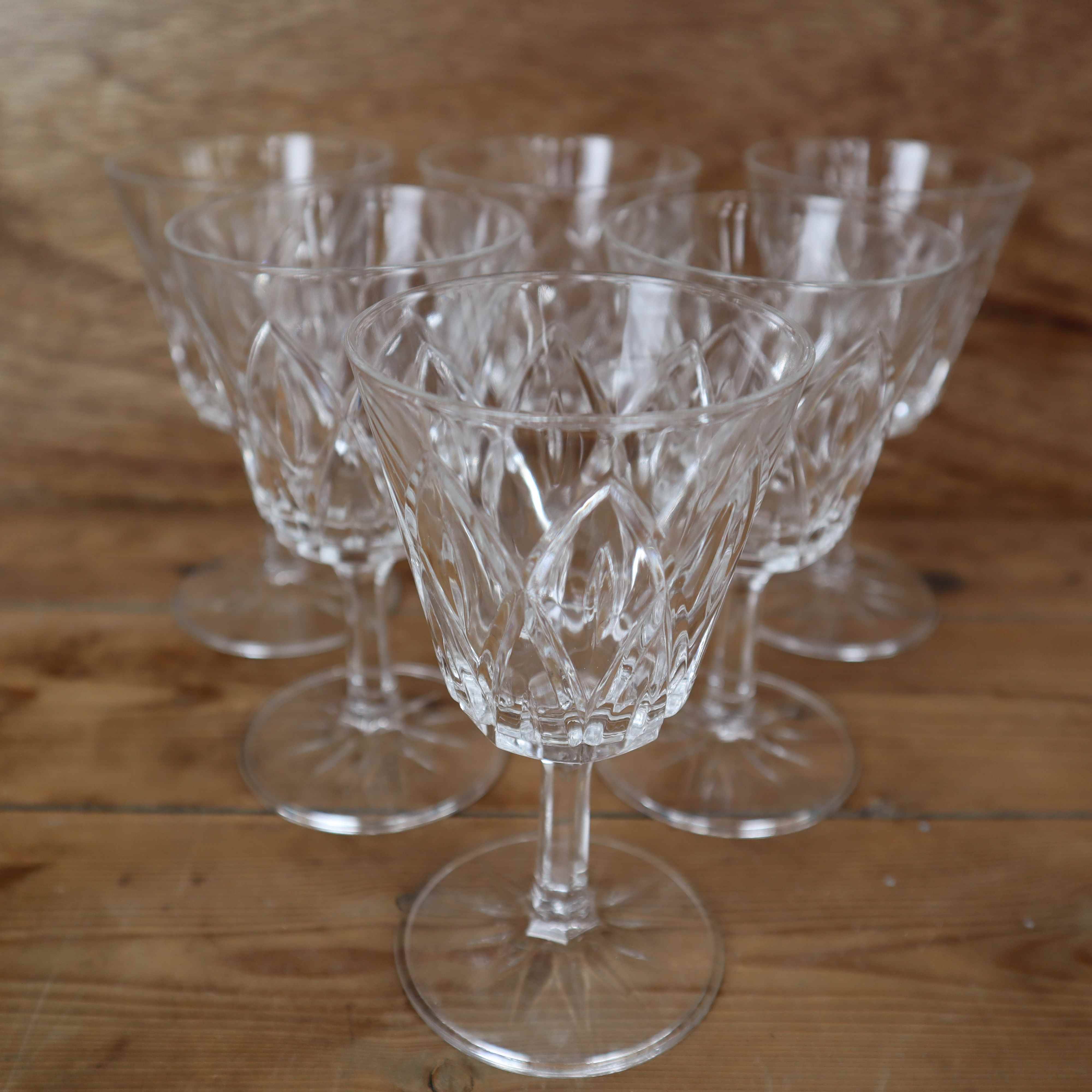 Set of 6 Arlequin red wine glasses in Reims crystal glass 1950