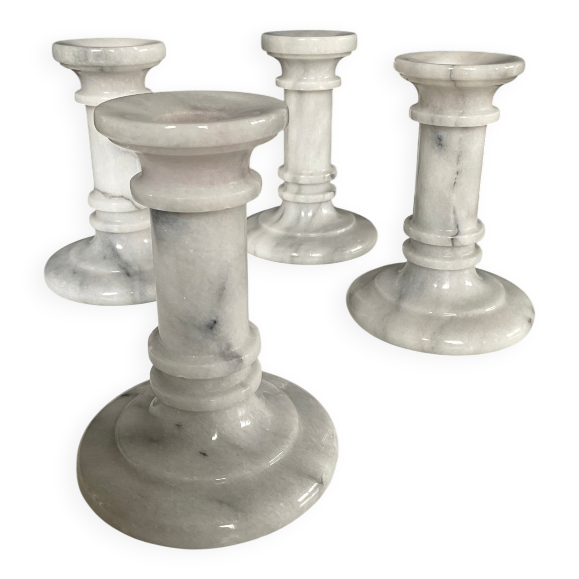 Set of 4 vintage Carrara marble candle holders
