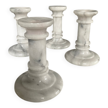 Set of 4 vintage Carrara marble candle holders
