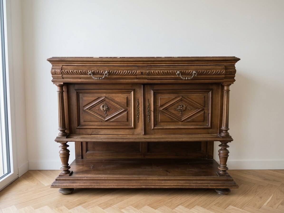 Henri II storage furniture in solid wood and marble