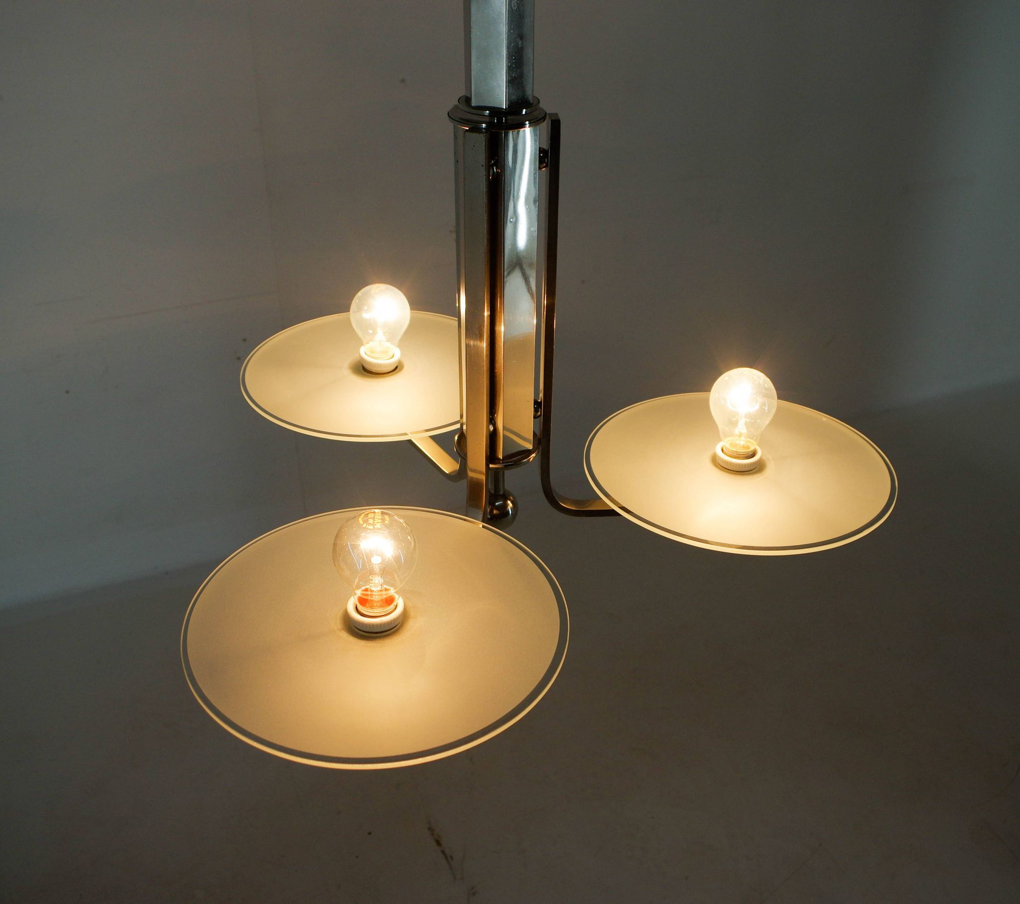 Bauhaus / Functionalist Chrome and Glass Chandelier, 1920s