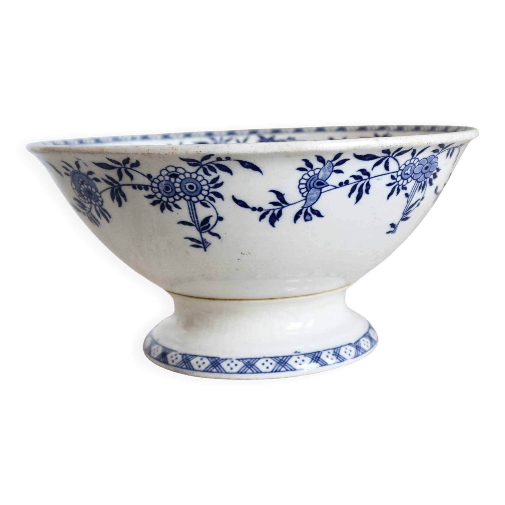 Vintage porcelain salad bowl Dresden - Blue and white floral pattern