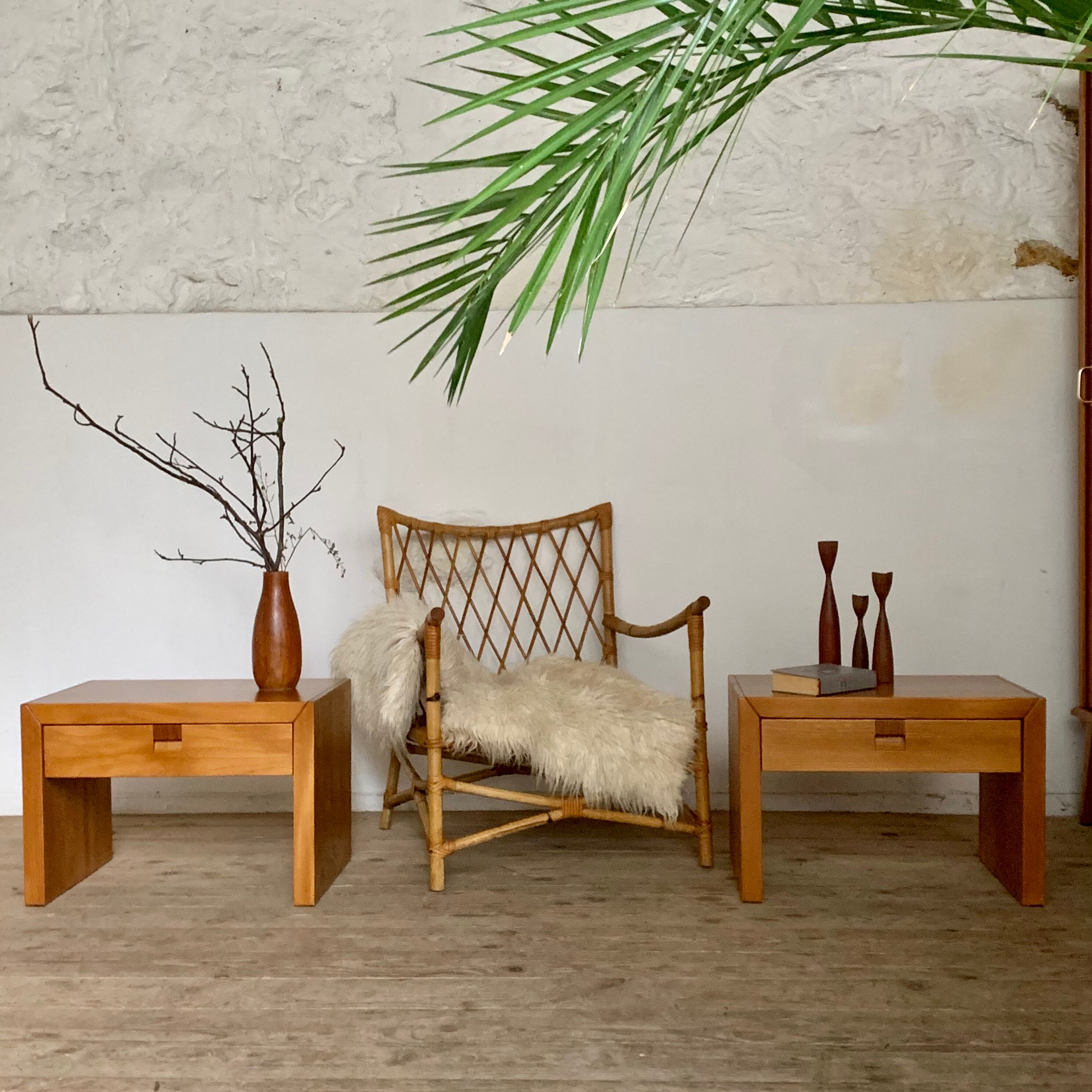 Vintage bedside tables in solid elm