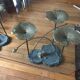 Glass and forged metal coffee table, frog and neuphar décor