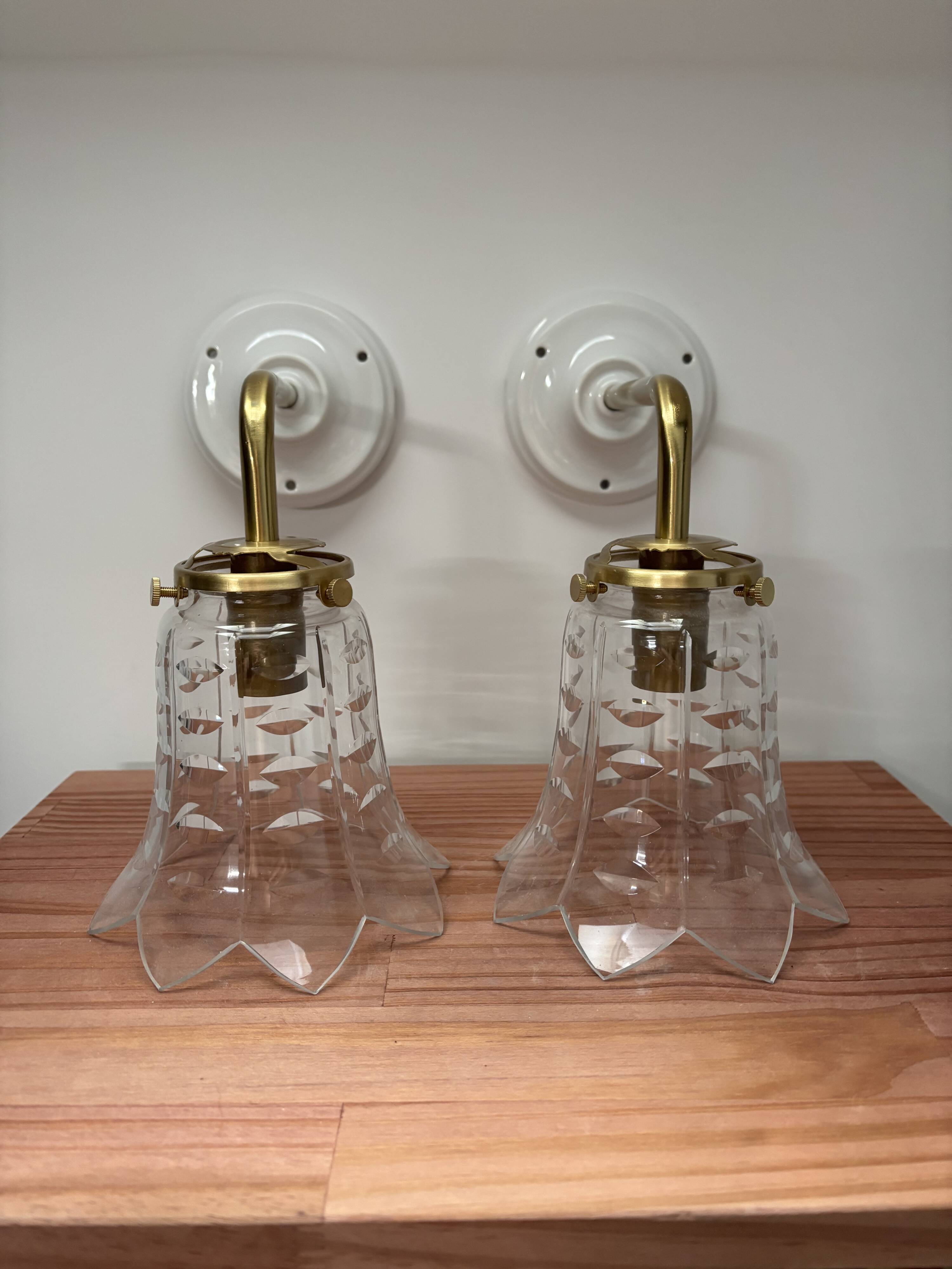 Pair of ceramic and glass wall sconces