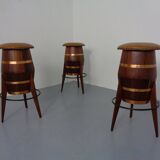 Mid-Century Teak & Copper Bar Stools, 1960s, Set of 3