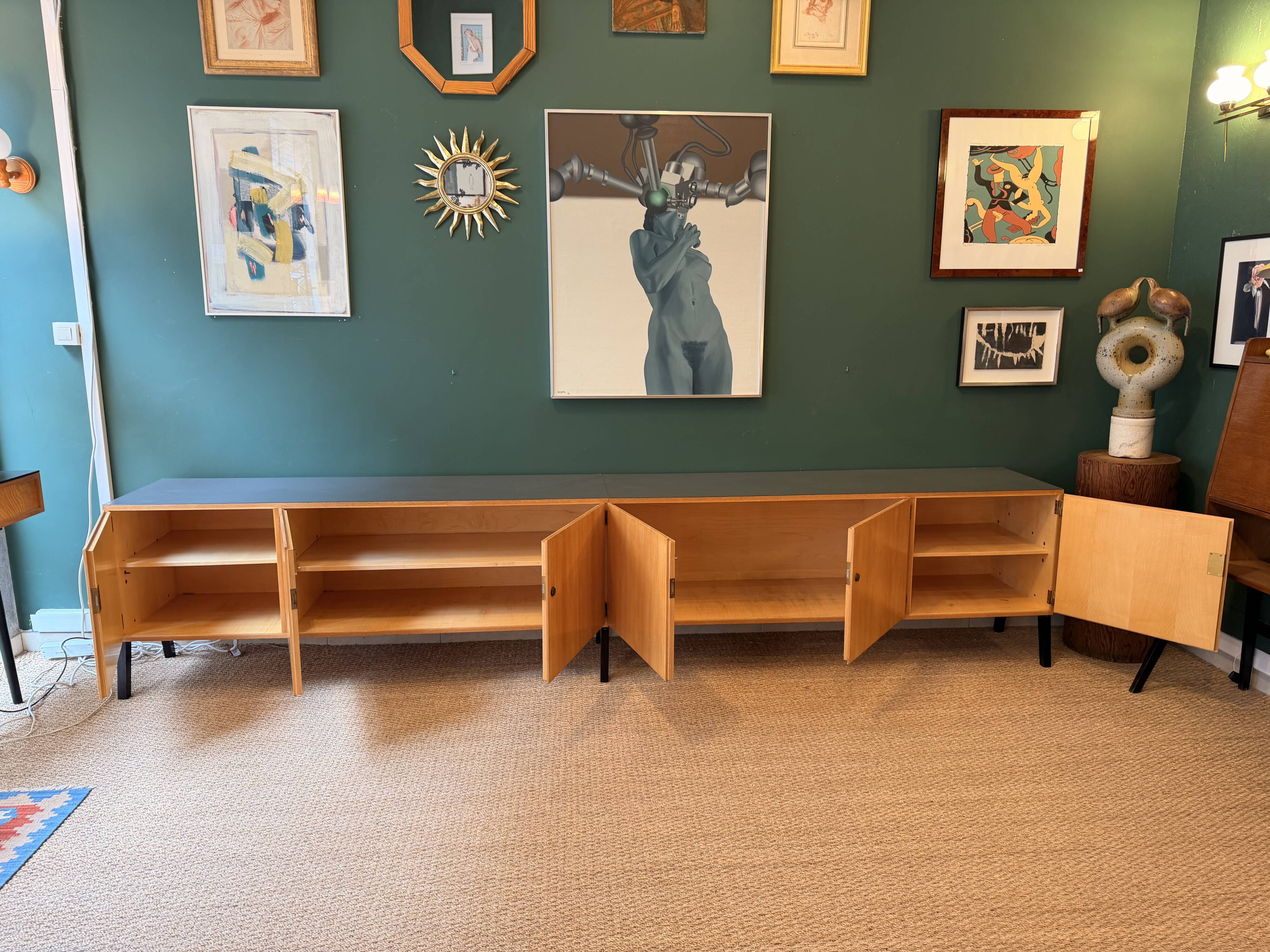 Very large custom-made German sideboard, in 2 modules, 1960s.